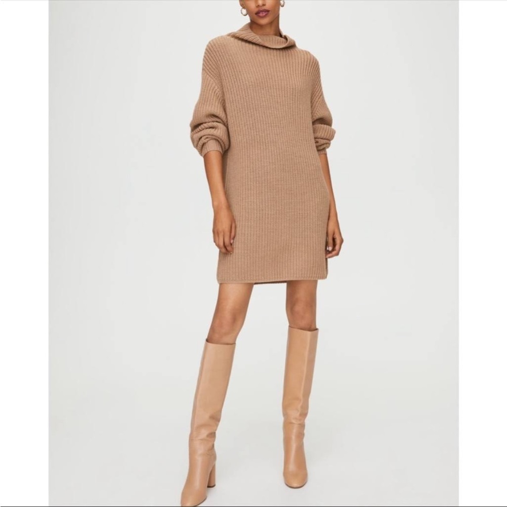Aritzia Wilfred camel tan knit Montpellier sweater dress